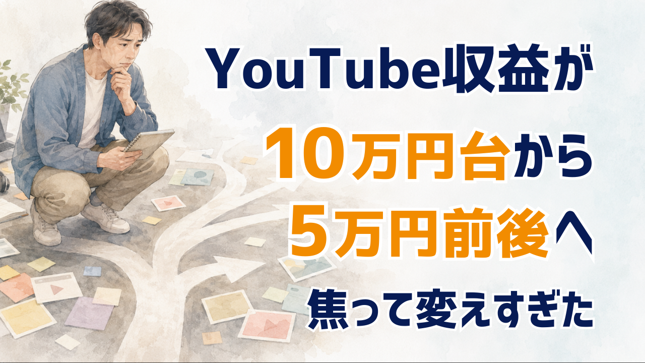 YouTube収益が10万円台から5万円前後へ下がり、焦って方向性を変えすぎた経験